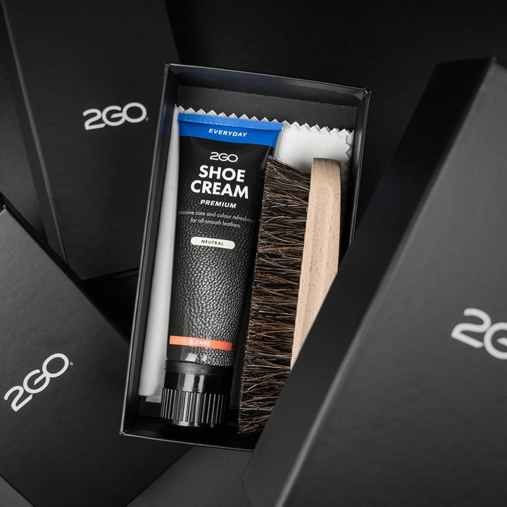 2GO Schuh-Reinigungsset - Reborn Leather Kit, Schuhcreme, Reinigungsbürste, Mikrofasertuch, für Lede