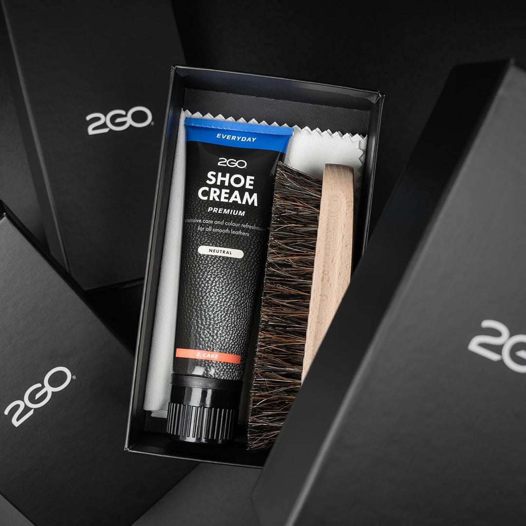 2GO Schuh-Reinigungsset - Reborn Leather Kit, Schuhcreme, Reinigungsbürste, Mikrofasertuch, für Lede