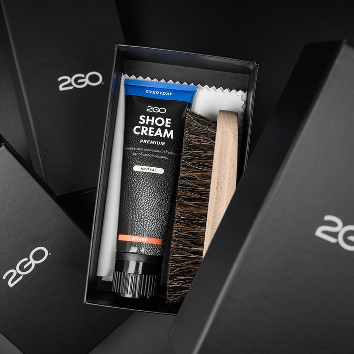 2GO Schuh-Reinigungsset - Reborn Leather Kit, Schuhcreme, Reinigungsbürste, Mikrofasertuch, für Lede