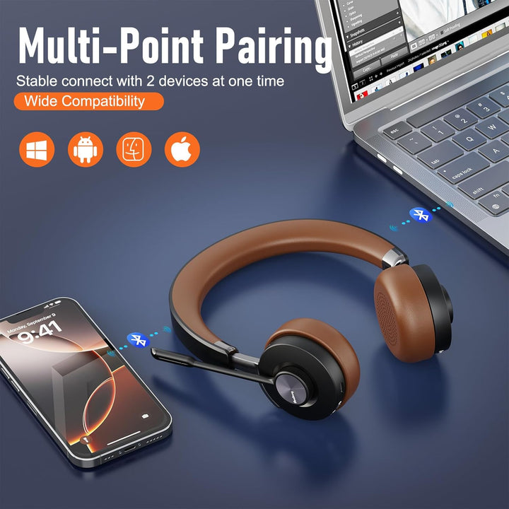 Headset mit Mikrophone Kabelloses, Bluetooth Headset für PC Laptop, 32h Gesprächszeit, USB A Dongle