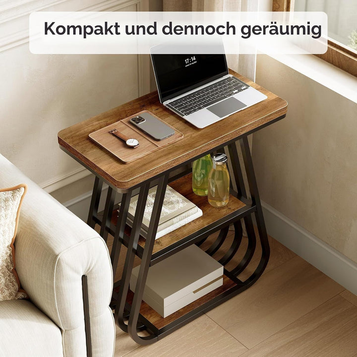 Tribesigns Beistelltisch, 3-Stufiger Nachttisch Schmal für kleine Räume, Industrie Sofa Tisch Holz f