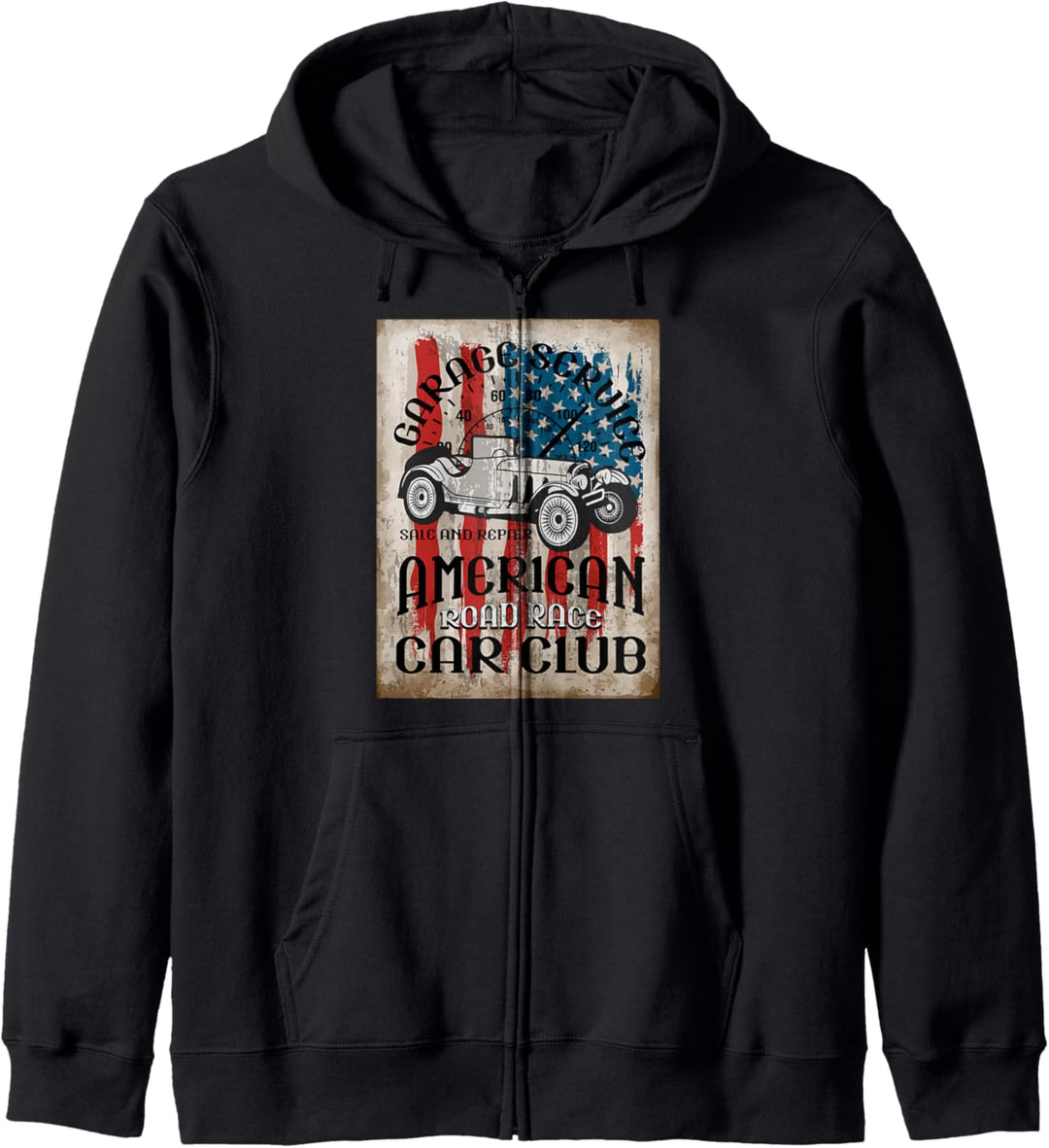 Amerika Oldtimer Classic Auto Retro Vintage Antik USA Fahne Kapuzenjacke