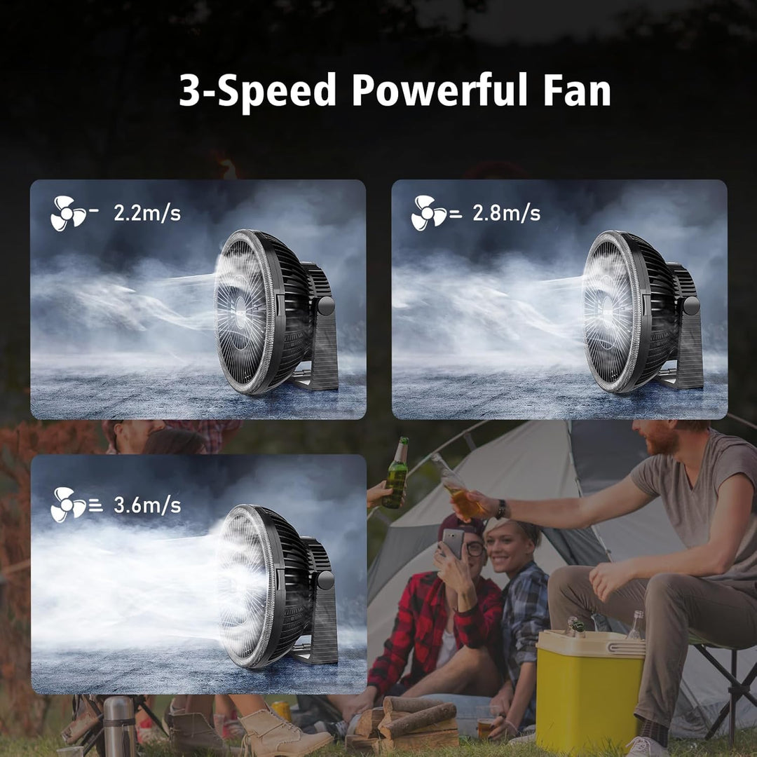 10.000 mAh wiederaufladbarer batteriebetriebener Campingventilator mit LED-Laterne, tragbarer Ventil