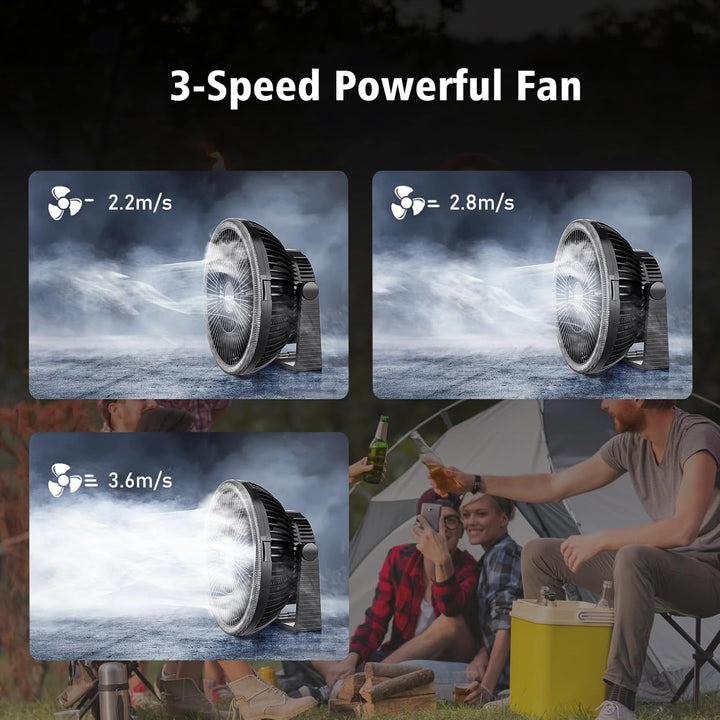 10.000 mAh wiederaufladbarer batteriebetriebener Campingventilator mit LED-Laterne, tragbarer Ventil