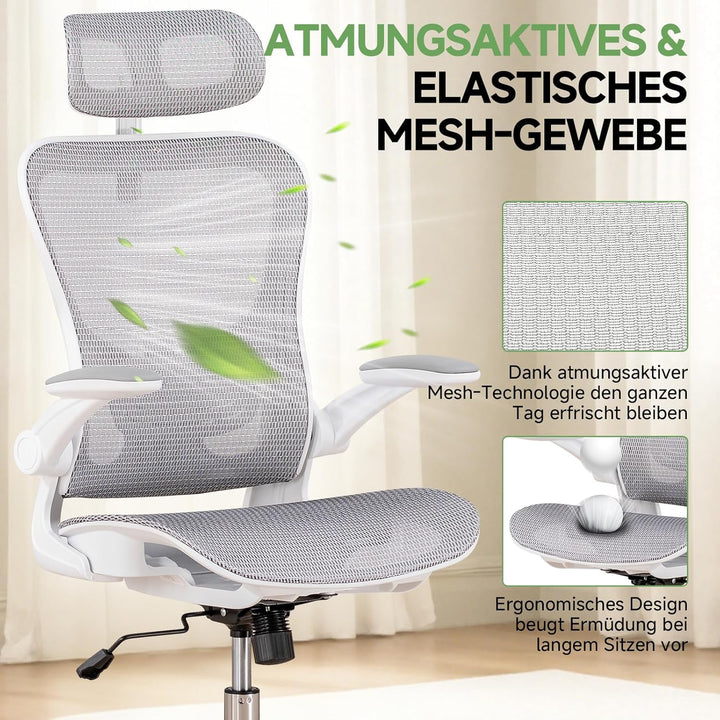 GTPLAYER Bürostuhl Ergonomisch, Schreibtischstuhl mit Verstellbarer Kopfstütze, Armlehnen, Lendenwir