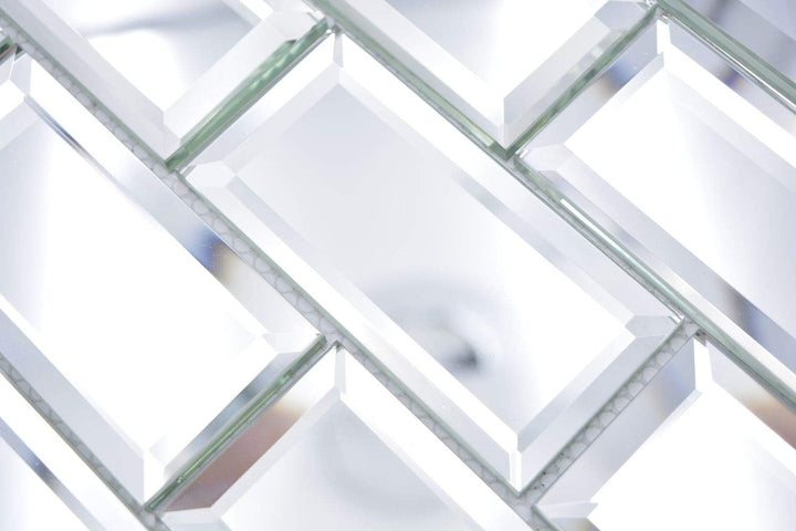 Mosaik Fliese Glasmosaik Spiegelmosaik Rechteck Mirror Metro für WAND KÜCHE Wandverblender Fliesensp