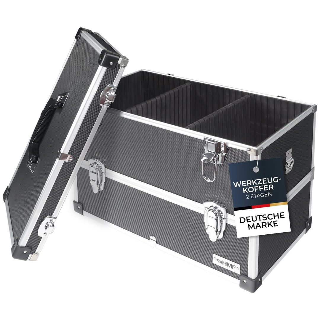 HMF 14660-02 Alu Werkzeugkoffer leer, 2 Etagen, 44 x 32,5 x 24 cm, schwarz, 2 Etagen