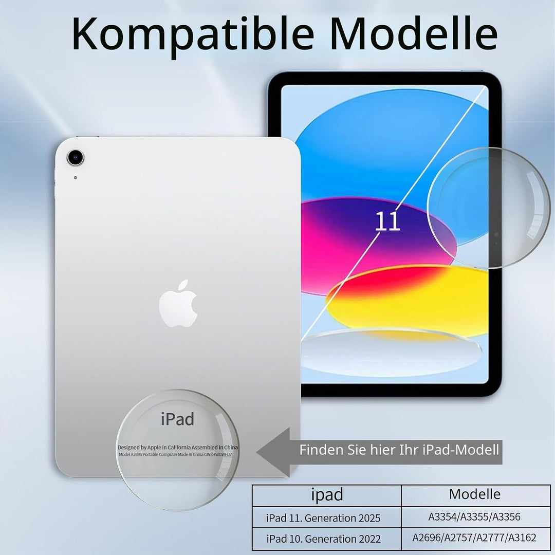 Bluetooth Magnetic Tastatur Hülle für iPad A16 11 Generation 2025/10 Generation 2022 (11/10.9 Zoll),