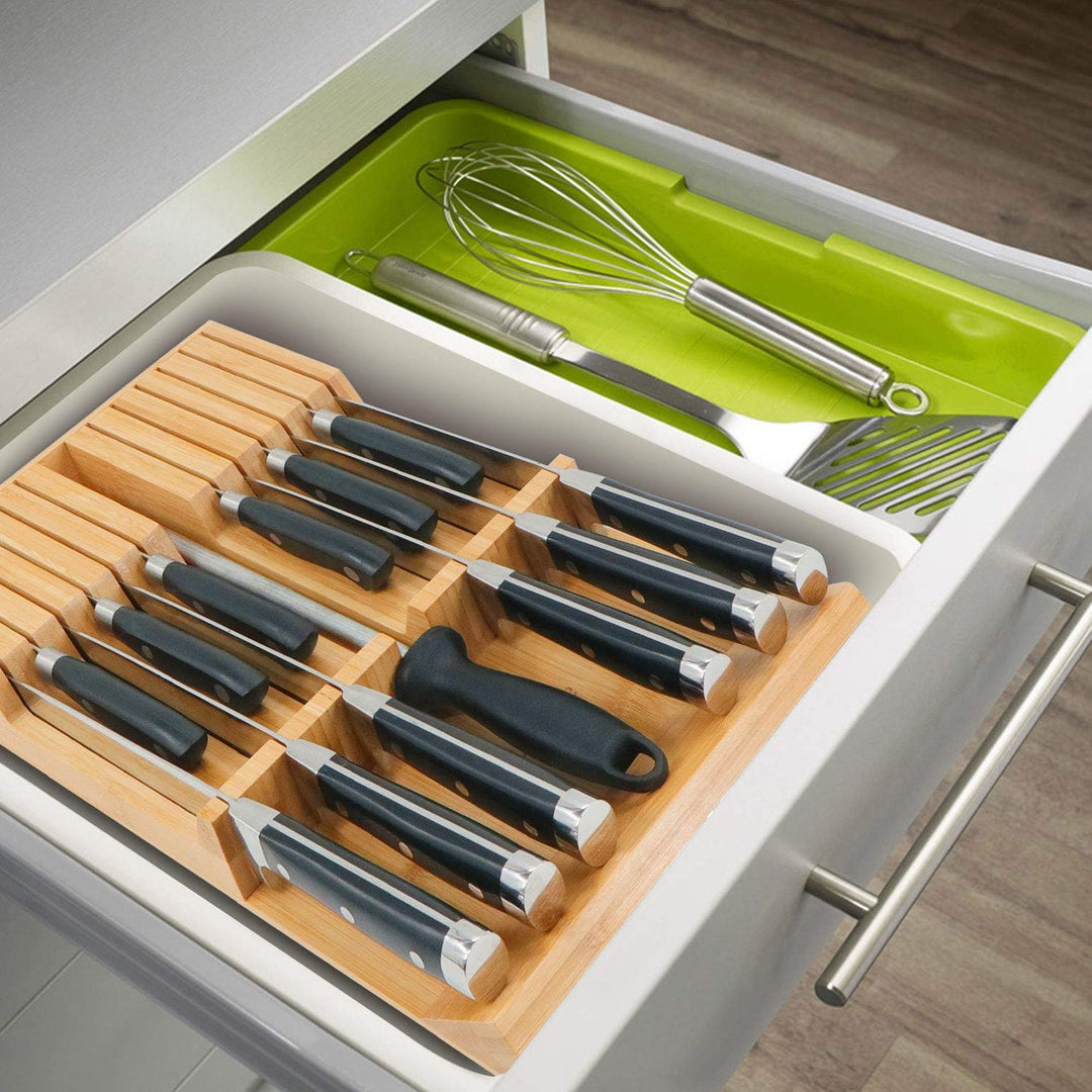 Utoplike In-Drawer Knife Block Bambus Küchenmesser Drawer Organizer, Steakmesserhalter mit grossem G