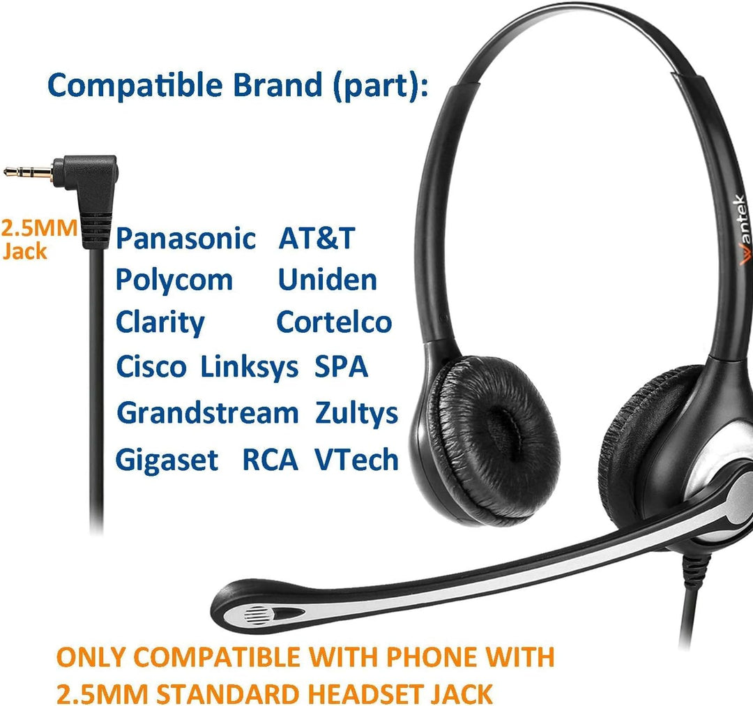 Wantek 2,5mm Telefon Headset Dual mit Noise Cancelling Mikrofon und Volume Mute Control 6025-SS-A, 6