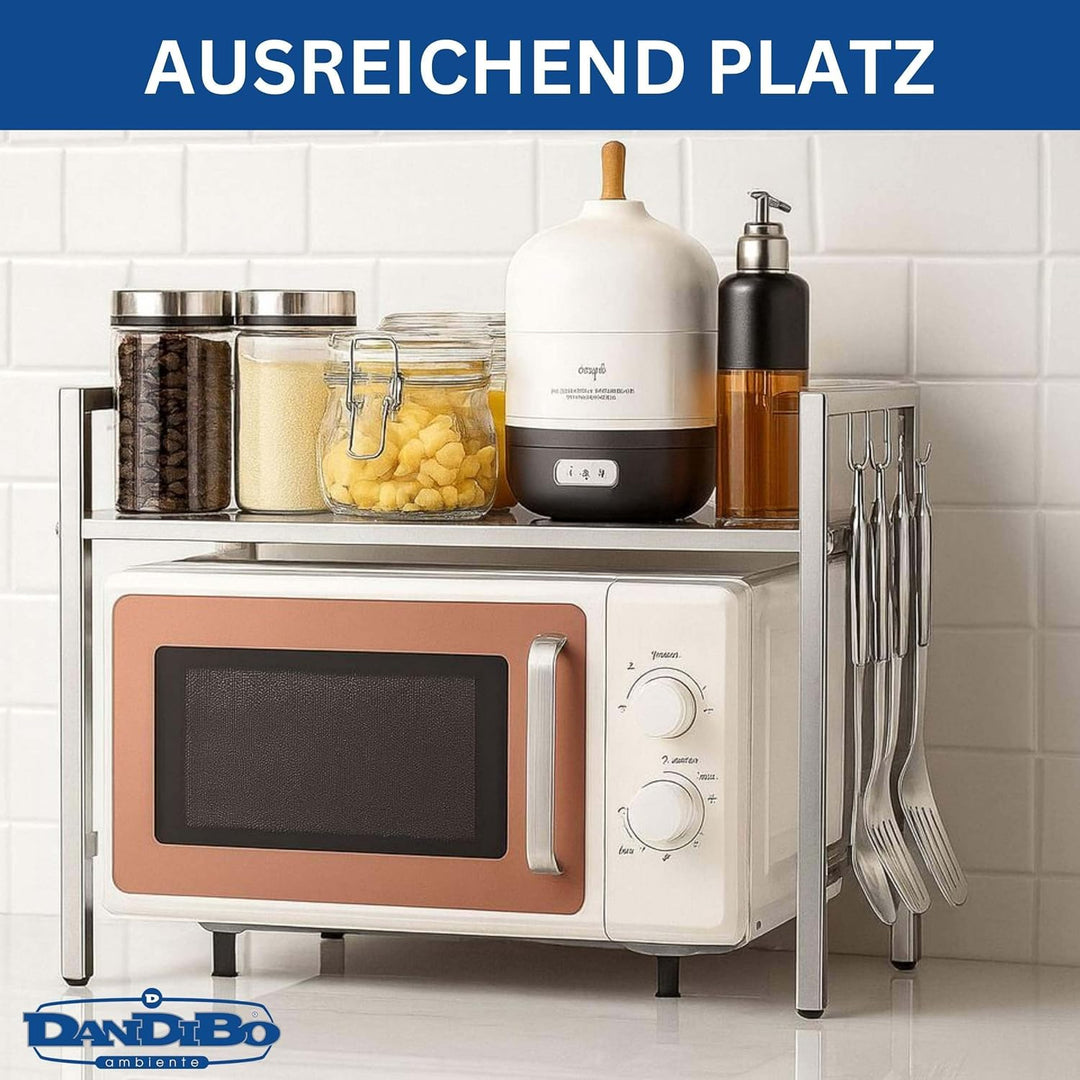 DanDiBo Verstellbares Mikrowellenregal Edelstahl 2 Stufig 40-64 cm Mikrowellen Regal 96685 Stehend M