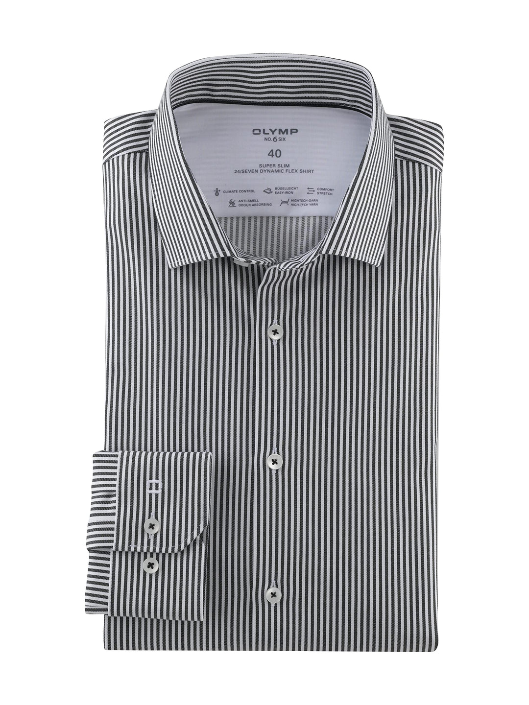 OLYMP Herren Oberhemd Langarm No.Six.24.Seven,Römer Streifen,super Slim,Modern Kent 38 Schwarz 68, 3