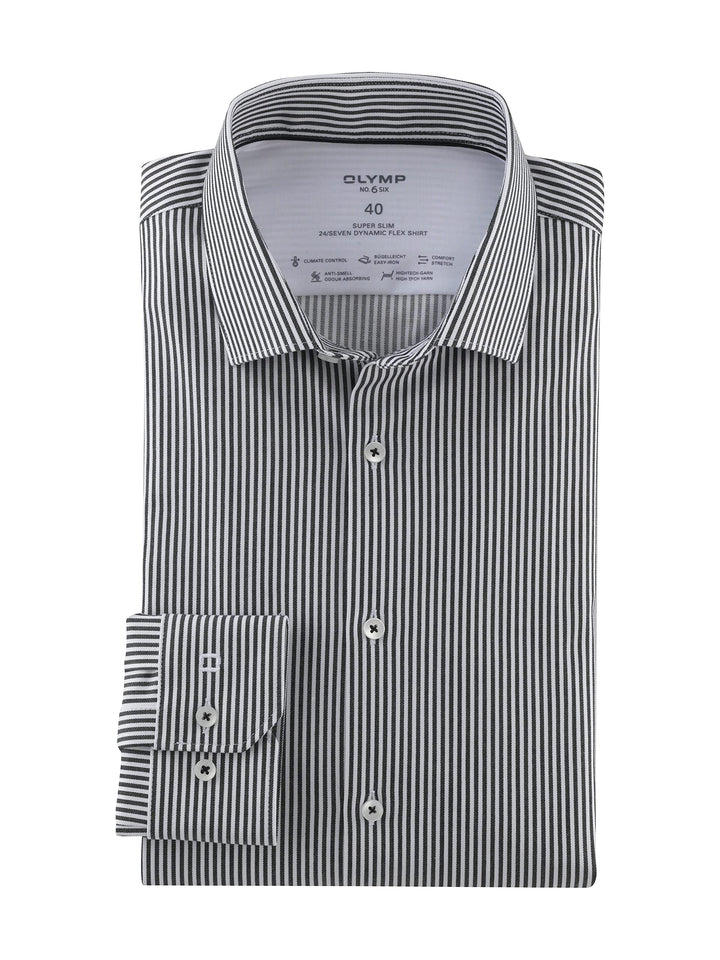 OLYMP Herren Oberhemd Langarm No.Six.24.Seven,Römer Streifen,super Slim,Modern Kent 38 Schwarz 68, 3