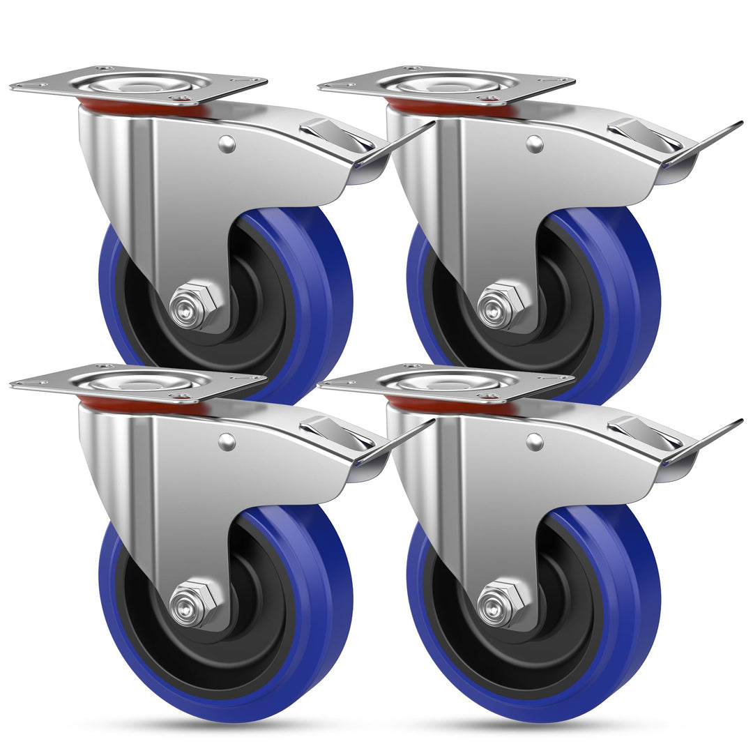 Forever Speed Schwerlastrollen 75mm 4 Stück Gummi Lenkrollen mit Bremse Premium Transportrollen bis