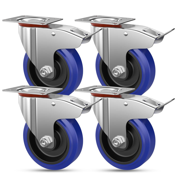 Forever Speed Schwerlastrollen 75mm 4 Stück Gummi Lenkrollen mit Bremse Premium Transportrollen bis