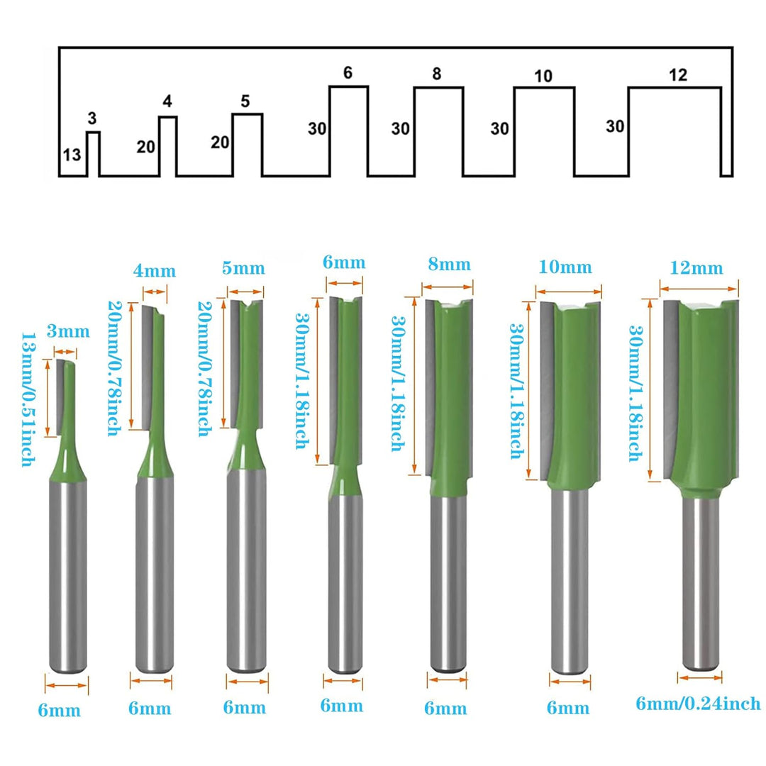 Yuentoen 7 Stück Nutfräser,Fräser für Oberfräse 6mm Schaft,Gerade Oberfräsen Bits Set,Nutenfräser Ro