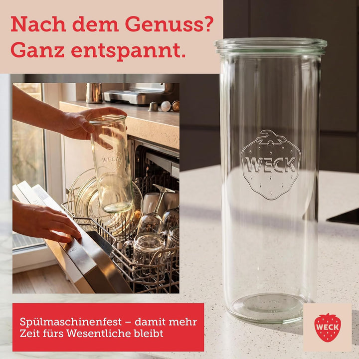 Weck Gläser 1400ml – 6er Set mit Deckeln – Sturzform – robuste, stapelbare Vorratsgläser- & Einweckg