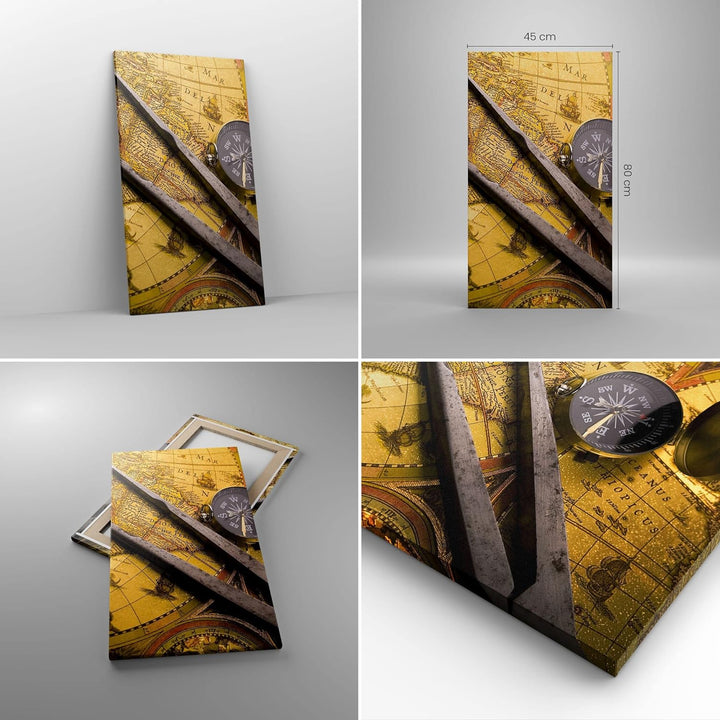 Bilder auf Leinwand Kompass Abenteuer Reisen Leinwandbild mit Rahmen 45x80cm Wandbilder Dekoration W