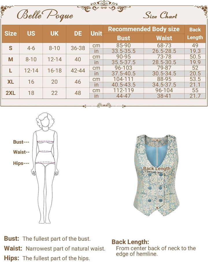 Belle Poque Damen Weste mit Gebogenes Revers V-Ausschnitt Karierte Weste mit Zwei Taschen Geometrisc