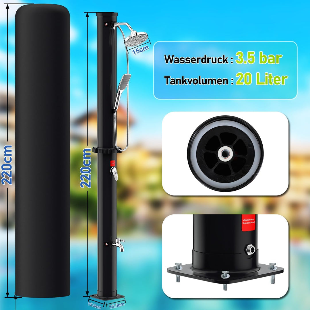 SWANEW solardusche 20 Liter Solar-Gartendusche - energiesparend, schwenkbarer Duschkopf um 180°, int
