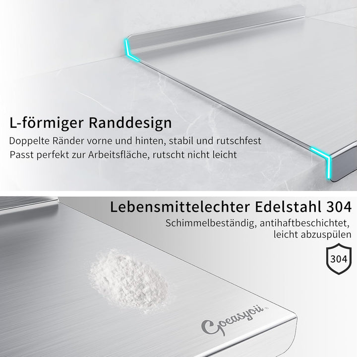 Arbeitsplatte Knetbrett Edelstahl Für Kneten &amp; Backen, Nudelbrett, Backbrett mit Anschlagkante, Anti