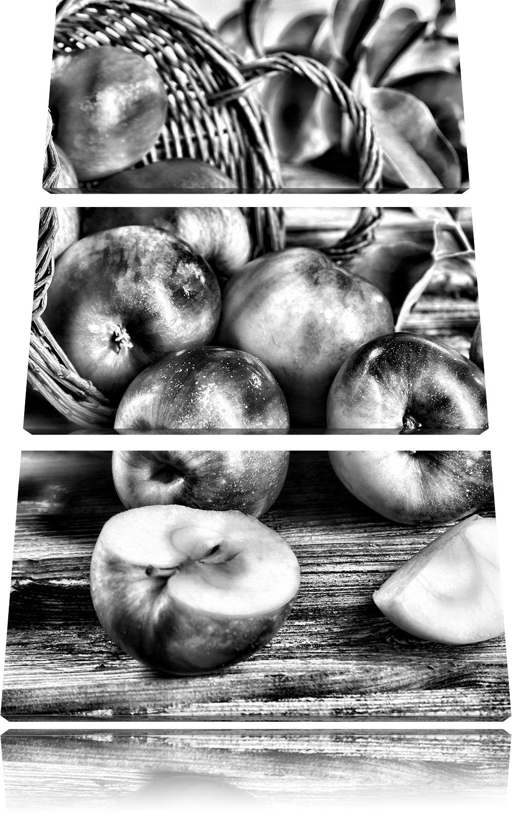 Pixxprint Monocrome, Apfelkörbe Äpfel Früchte Äpfel an Bäumen 3-Teiler Leinwandbild 120x80 Bild auf