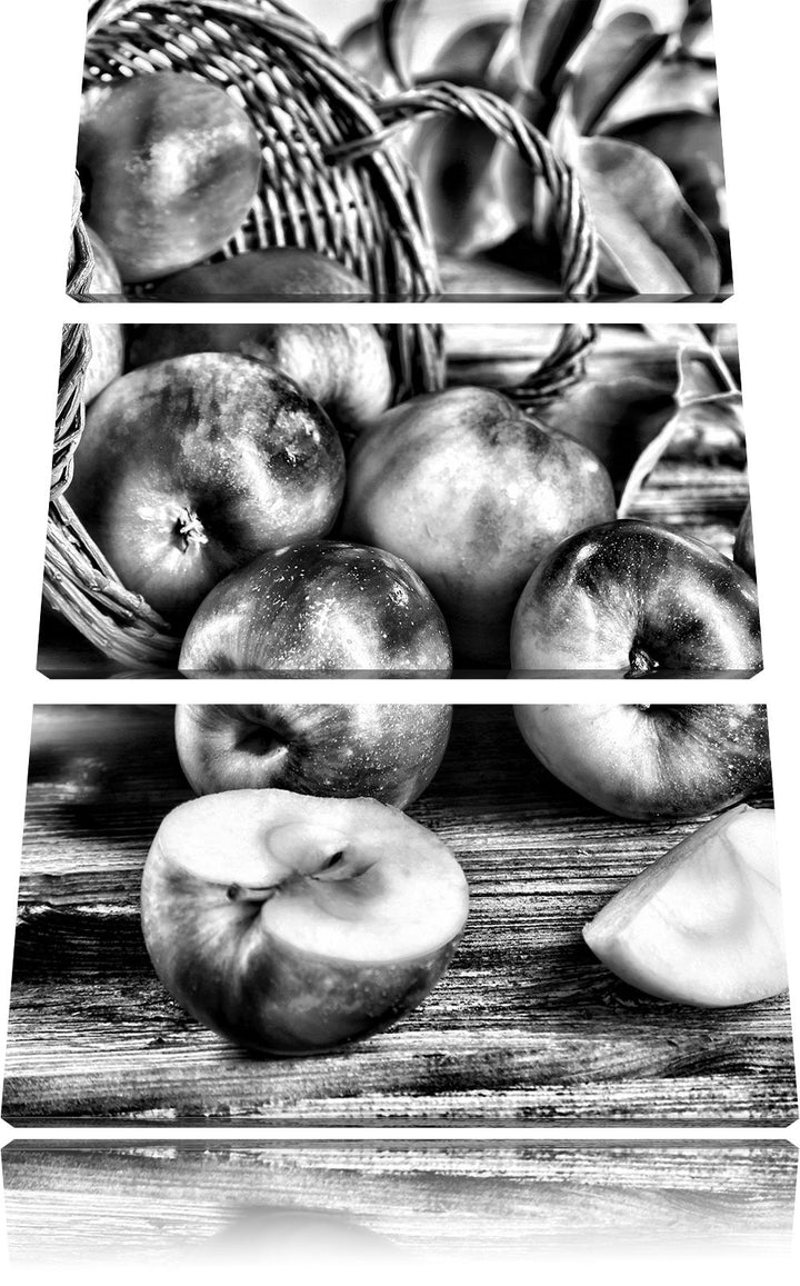 Pixxprint Monocrome, Apfelkörbe Äpfel Früchte Äpfel an Bäumen 3-Teiler Leinwandbild 120x80 Bild auf