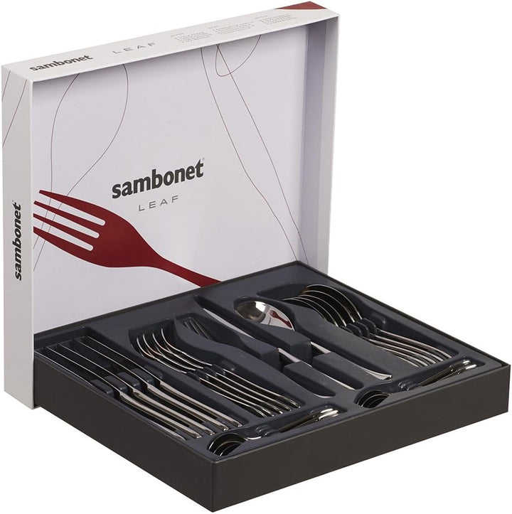 Sambonet Leaf Besteck, Edelstahl, Grau, Set 6 personen-24 teilig, 24 Set 6 personen - 24 teilig, Set