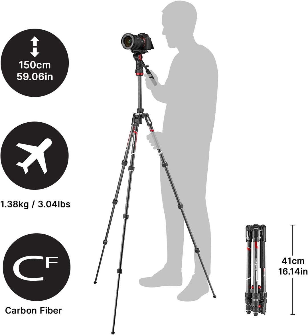 Manfrotto Befree Live Carbon Reisestativ Twist (Drehverschluss) mit Fluid-Video Kopf inkl. Tasche (T