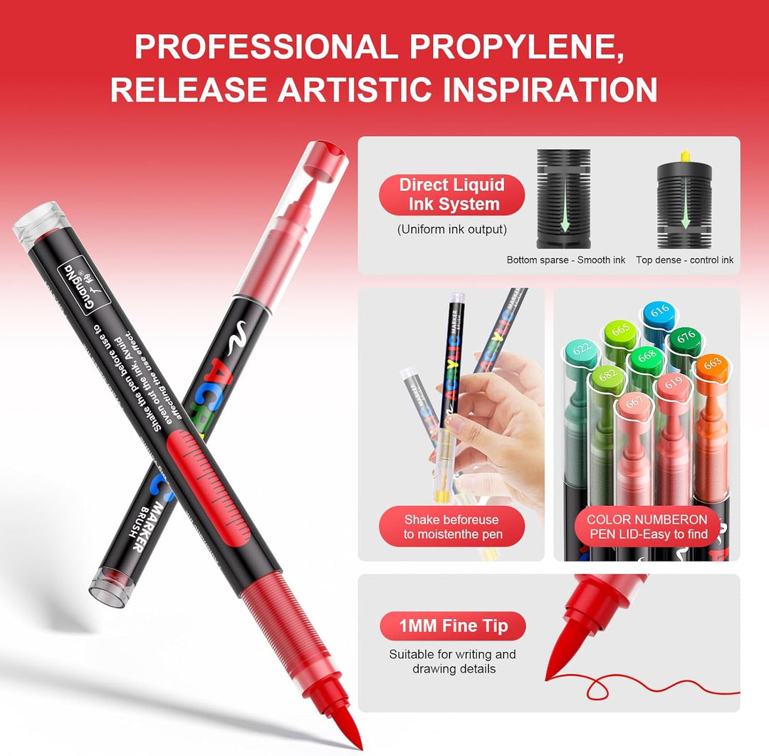 60 Farben Acrylstifte für Steine Wasserfest, Permanent Acrylic Marker, Pinselspitze Acrylstifte für