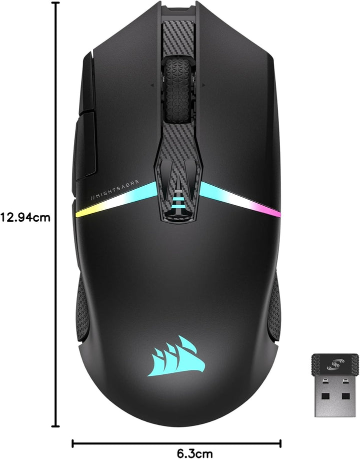 Corsair NIGHTSABRE RGB Wireless Gaming-Maus Für FPS, MOBA - 26.000 DPI - 11 Programmierbare Tasten -