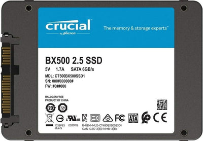 Crucial BX500 3D NAND SATA 2.5 Zoll SSD Drive, 500 GB, CT500BX500SSD1, schwarz 500 GB SSD, 500 GB SS