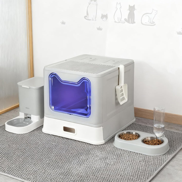 XXL Katzentoilette aus Edelstahl, Katzentoilette für grosse Katzen, doppelter Eingang, hohe Seite, a