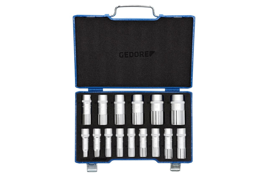 GEDORE Steckschlüsselsatz, Set 15tlg, Doppel 6-kant, 1/2 Zoll, 10-24mm, Werkzeug, Knarre Umschaltheb