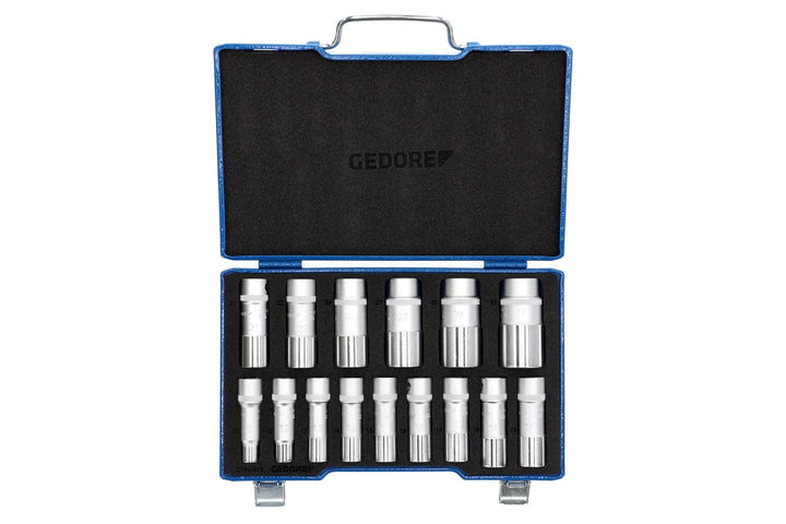 GEDORE Steckschlüsselsatz, Set 15tlg, Doppel 6-kant, 1/2 Zoll, 10-24mm, Werkzeug, Knarre Umschaltheb