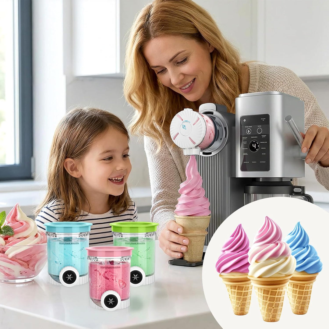 4 Stück Creami Behälter für Ninja Swirl NC700 NC701, Ersatzbecher mit farbigen Deckeln, BPA-frei, Le