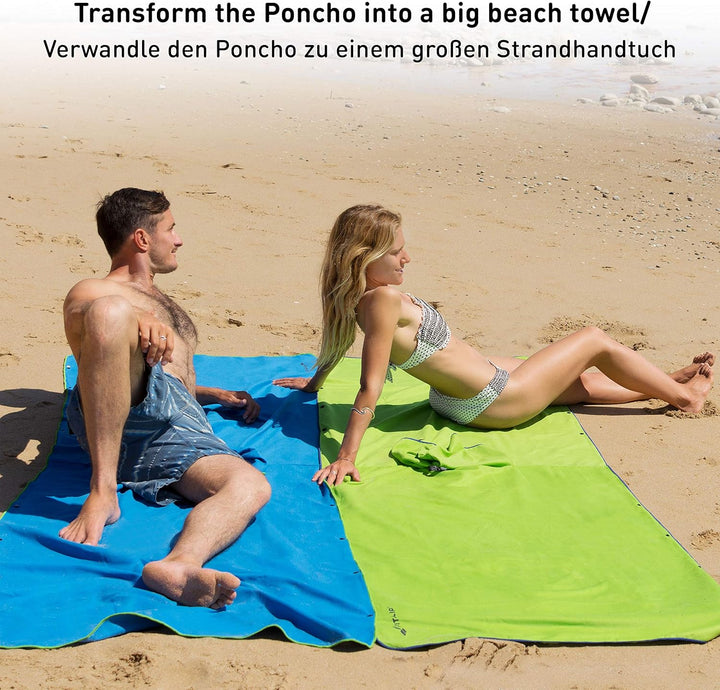 Fit-Flip Strandponcho für Erwachsene mit Kapuze - schnelltrocknend, kompakt und Ultraleicht - Badepo
