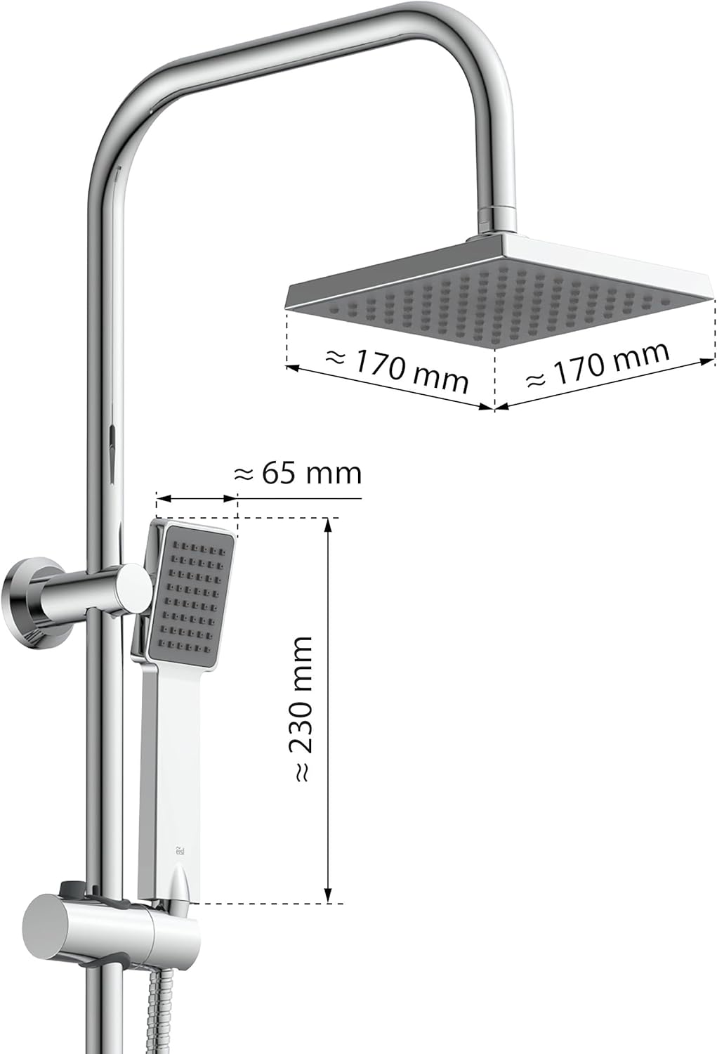 EISL EASY ENERGY Duschset, Duschsäule 2 in 1 mit grosser Regendusche (176 x 176 mm) und Handbrause,
