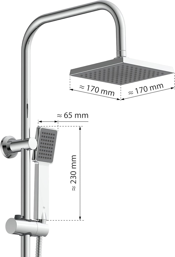 EISL EASY ENERGY Duschset, Duschsäule 2 in 1 mit grosser Regendusche (176 x 176 mm) und Handbrause,