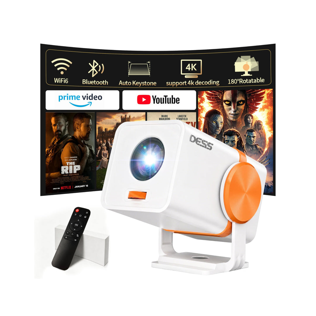 Mini Beamer 4K Unterstützt, Tragbarer Projektor,Android 13, WiFi6 &amp; BT5.0, Short Throw Beamer Klein