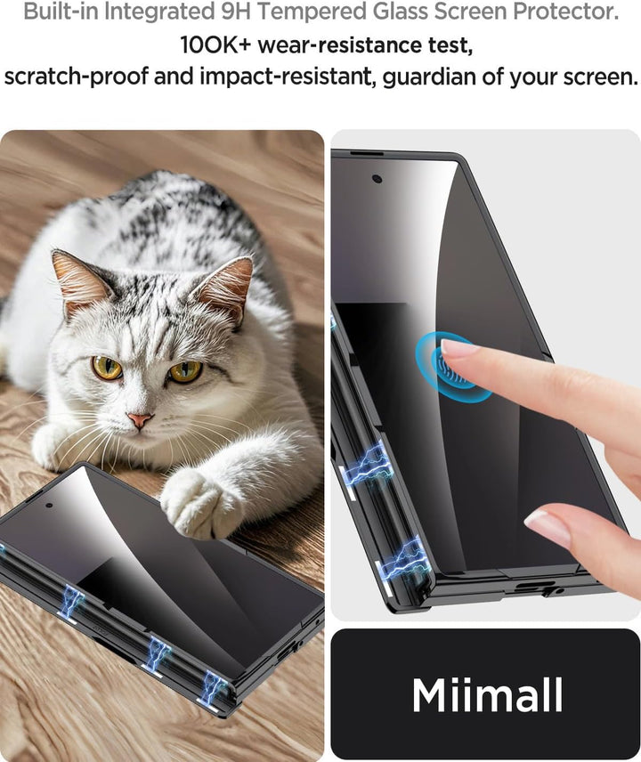Miimall Lederhülle Kompatibel mit Samsung Galaxy Z Fold 7 Hülle mit Displayschutz+Scharnierschutz, S