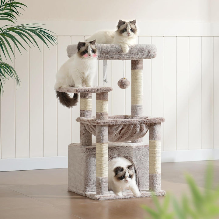 Heybly Kratzbaum, Katzenbaum mit Extra Grossem, Weichem Katzenkorb, Katzenkratzbaum mit Geräumigem K