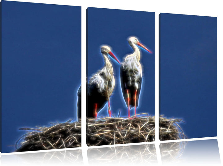 zwei stolze Störche im Nest NewArt 3-Teiler Leinwandbild 120x80 Bild auf Leinwand, XXL riesige Bilde