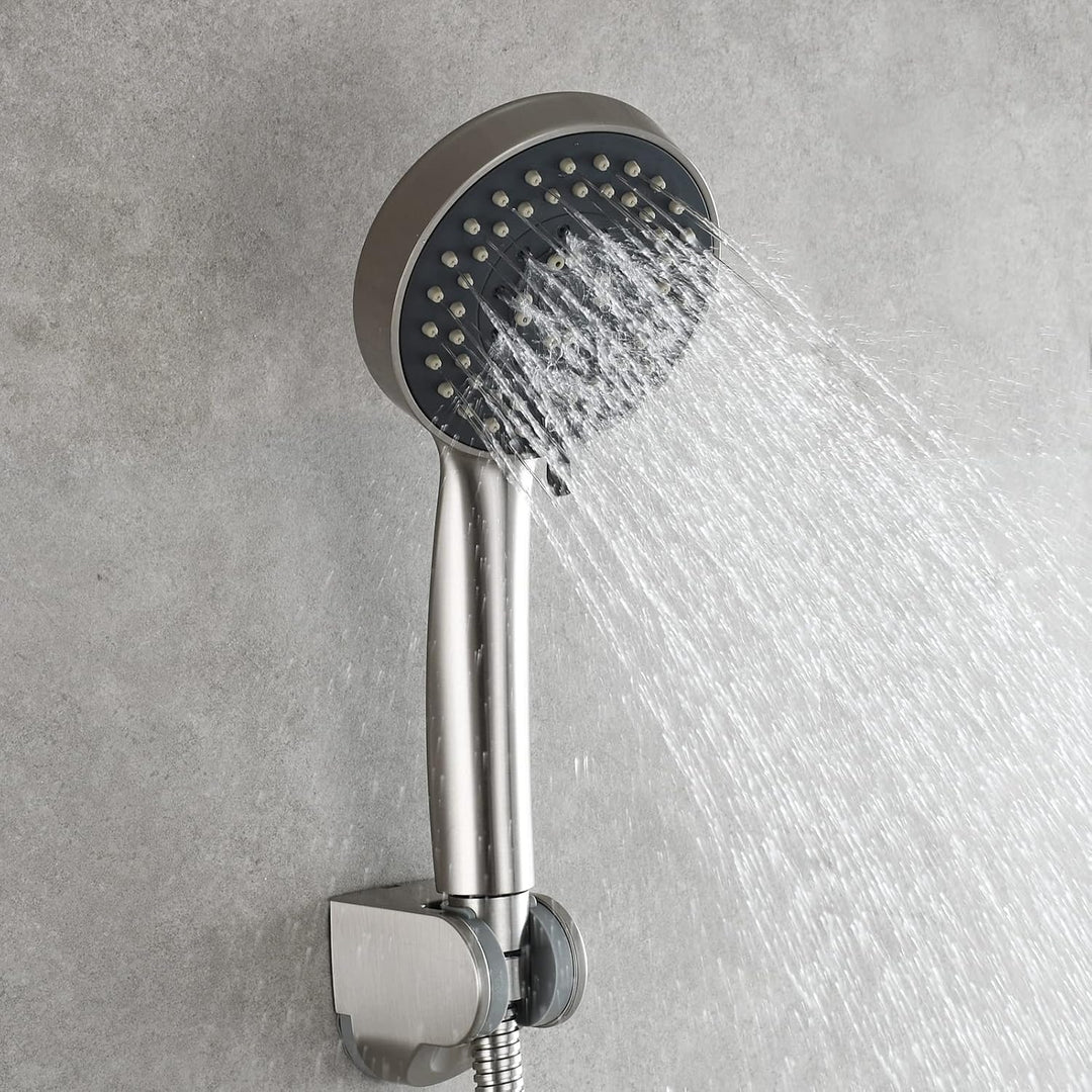 Tecmolog Gebürstetes Nickel Duschkopf Handbrause mit 5 Strahlarten Plastik Wassersparend Duschbrause