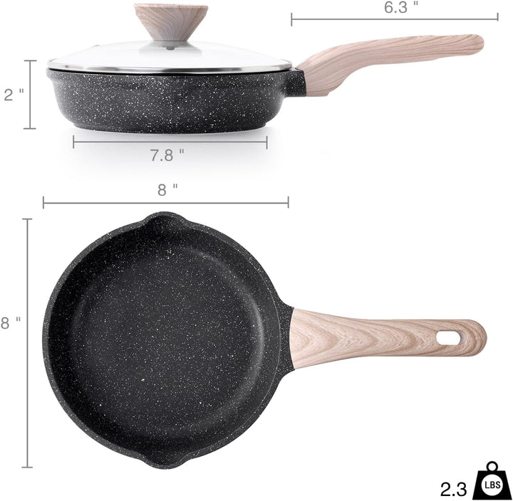 Kordisen Antihaft Bratpfanne mit Deckel, 20 cm Granit Beschichtung Pfanne Induktion, Gesund und Ungi