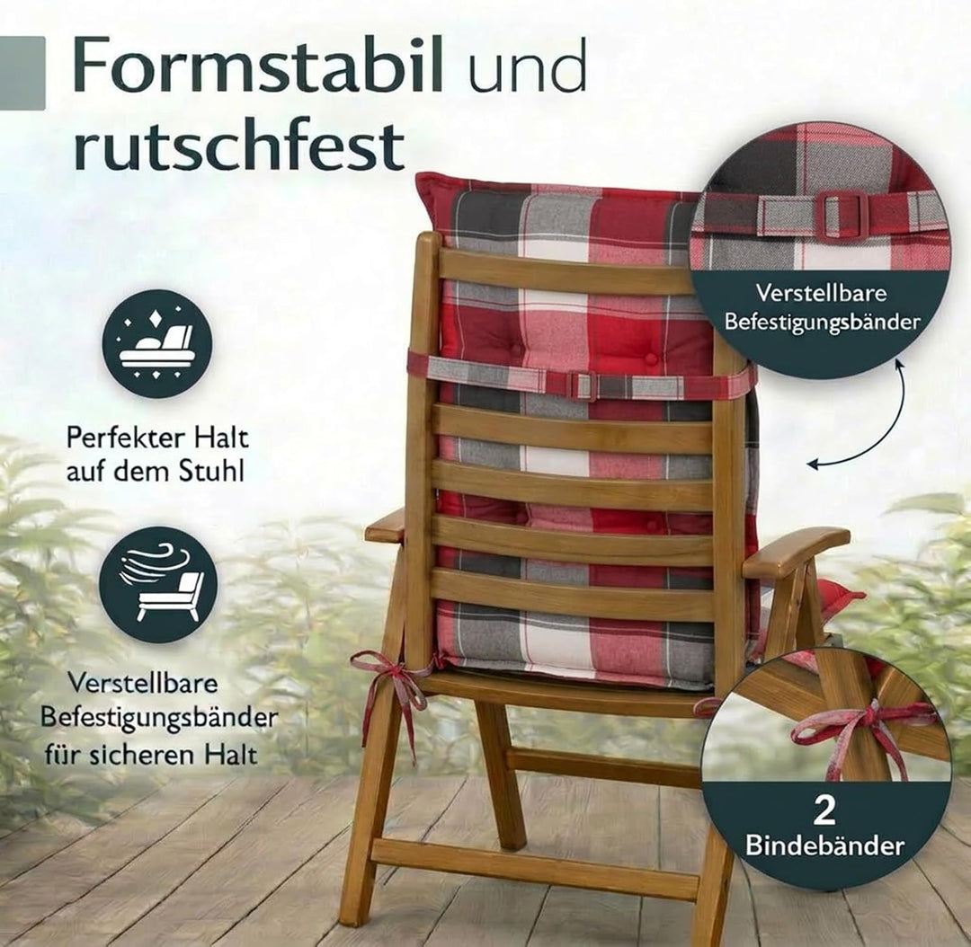 BURI 2X Hochlehner Auflage 120x50x5,5 cm - wetterfeste Gartenstuhlauflage mit Schaumkern &amp; Vollvlies