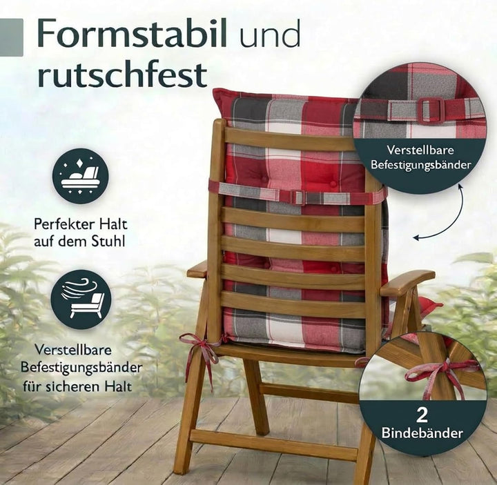 BURI 2X Hochlehner Auflage 120x50x5,5 cm - wetterfeste Gartenstuhlauflage mit Schaumkern &amp; Vollvlies