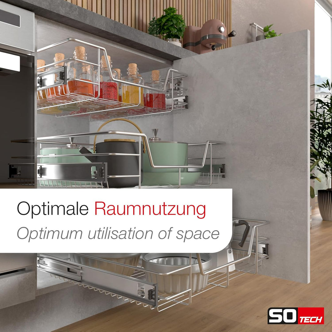 60 cm Teleskopschublade mit SoftClose 25 Kg Tragkraft Chrom poliert Drahtkorbauszug von SO-TECH® Für