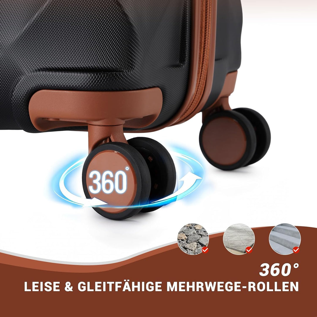 British Traveller Hartschalenkoffer Set mit Kosmetiktasche, Leichter Reisekoffer aus ABS+PC mit TSA-