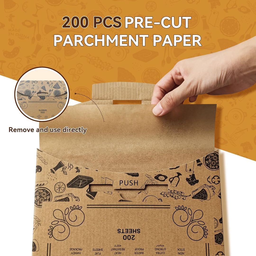 200 Stück ungebleichte Pergamentpapier-Backblätter, 20x30cm Backpapier, Vorgeschnittene Antihaft-Per